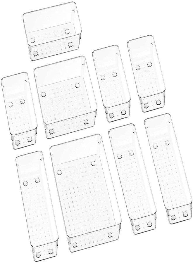 Topinon 9 Pcs Desk Drawer Organizer Trays Set 4-Size Clear Plastic Storage Bins - Image 1